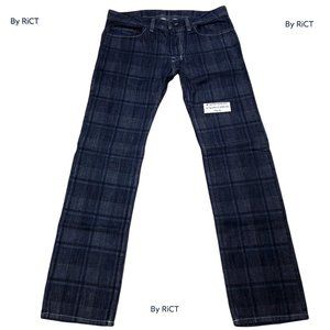 Diesel Straight Leg Men Jeans Size 33x33 Plaid Check Blue Denim Cotton Buttons